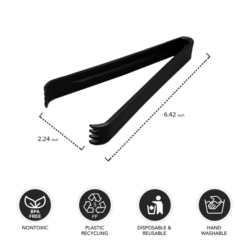 Party Essentials 6.5" Plastic Serving Tongs, 8-Count, Black - Image 2